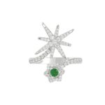 18K WHITE GOLD 7/8CT ROUND/EMERALD DIAMOND LADIES RING(COLOR STONE EMERALD DIAMOND 1/8CT) - Image 5