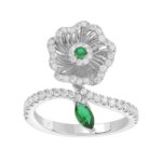 18K WHITE GOLD 7/8CT ROUND/MARQUISE DIAMOND LADIES RING(COLOR STONE GREEN EMERALD ROUND DIAMOND 1/20CT/MARQUISE DIAMOND 1/3CT) - Image 2