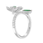 18K WHITE GOLD 7/8CT ROUND/MARQUISE DIAMOND LADIES RING(COLOR STONE GREEN EMERALD ROUND DIAMOND 1/20CT/MARQUISE DIAMOND 1/3CT) - Image 3