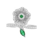 18K WHITE GOLD 7/8CT ROUND/MARQUISE DIAMOND LADIES RING(COLOR STONE GREEN EMERALD ROUND DIAMOND 1/20CT/MARQUISE DIAMOND 1/3CT) - Image 6