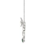 18K WHITE GOLD 7/8CT ROUND/PEAR DIAMOND LADIES PENDANT WITH CHAIN(COLOR STONE PEAR GREEN EMERALD DIAMOND 1/5CT) - Image 4