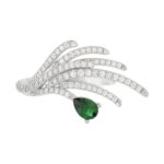 18K WHITE GOLD 7/8CT ROUND/PEAR DIAMOND LADIES RING(COLOR STONE EMERALD/PEAR DIAMOND 1/2CT) - Image 5