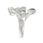 18K WHITE GOLD 7/8CT ROUND/PEAR DIAMOND LADIES RING(COLOR STONE GREEN EMERALD PEAR DIAMOND 1/4CT/ROUND DIAMOND 1/8CT) - Image 4