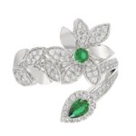 18K WHITE GOLD 7/8CT ROUND/PEAR DIAMOND LADIES RING(COLOR STONE GREEN EMERALD PEAR DIAMOND 1/4CT/ROUND DIAMOND 1/8CT) - Image 5