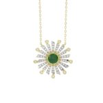 18K YELLOW GOLD 1 1/2CT ROUND/BAGUETTE DIAMOND LADIES NECKLACE(COLOR STONE EMERALD/ROUND DIAMOND 7/8CT)