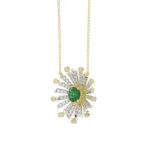 18K YELLOW GOLD 1 1/2CT ROUND/BAGUETTE DIAMOND LADIES NECKLACE(COLOR STONE EMERALD/ROUND DIAMOND 7/8CT) - Image 2