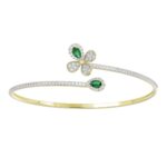18K YELLOW GOLD 1 1/2CT ROUND/PEAR DIAMOND LADIES BANGLE(COLOR STONE PEAR GREEN EMERALD DIAMOND 2 1/2CT)