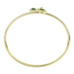 18K YELLOW GOLD 1 1/2CT ROUND/PEAR DIAMOND LADIES BANGLE(COLOR STONE PEAR GREEN EMERALD DIAMOND 2 1/2CT) - Image 3
