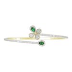 18K YELLOW GOLD 1 1/2CT ROUND/PEAR DIAMOND LADIES BANGLE(COLOR STONE PEAR GREEN EMERALD DIAMOND 2 1/2CT) - Image 5