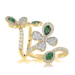 18K YELLOW GOLD 1 1/6CT ROUND/PEAR DIAMOND LADIES RING(COLOR STONE PEAR GREEN EMERALD DIAMOND 1/3CT)