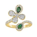 18K YELLOW GOLD 1 1/6CT ROUND/PEAR DIAMOND LADIES RING(COLOR STONE PEAR GREEN EMERALD DIAMOND 1/3CT) - Image 2