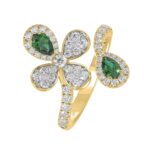 18K YELLOW GOLD 1 1/6CT ROUND/PEAR DIAMOND LADIES RING(COLOR STONE PEAR GREEN EMERALD DIAMOND 1/3CT) - Image 4