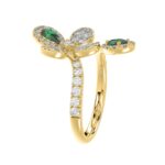 18K YELLOW GOLD 1 1/6CT ROUND/PEAR DIAMOND LADIES RING(COLOR STONE PEAR GREEN EMERALD DIAMOND 1/3CT) - Image 5