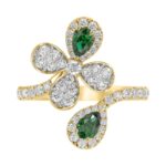 18K YELLOW GOLD 1 1/6CT ROUND/PEAR DIAMOND LADIES RING(COLOR STONE PEAR GREEN EMERALD DIAMOND 1/3CT) - Image 7