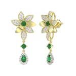 18K YELLOW GOLD 1 3/4CT ROUND/PEAR DIAMOND LADIES EARRINGS(COLOR STONE GREEN EMERALD DIAMOND 1/2CT/PEAR DIAMOND 1/2CT) - Image 3