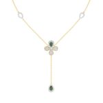 18K YELLOW GOLD 1 7/8CT ROUND/PEAR DIAMOND LADIES NECKLACE(COLOR STONE PEAR GREEN EMERALD DIAMOND 7/8CT)