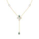 18K YELLOW GOLD 1 7/8CT ROUND/PEAR DIAMOND LADIES NECKLACE(COLOR STONE PEAR GREEN EMERALD DIAMOND 7/8CT) - Image 2