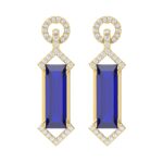 18K YELLOW GOLD 10CT ROUND/RECTANGLE ONYX DIAMOND LADIES EARRINGS