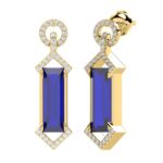 18K YELLOW GOLD 10CT ROUND/RECTANGLE ONYX DIAMOND LADIES EARRINGS - Image 2