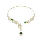 18K YELLOW GOLD 11 3/4CT ROUND/PEAR/MARQUISE DIAMOND LADIES NECKLACE(COLOR STONE GREEN EMERALD PEAR DIAMOND 4 1/6CT/MARQUISE DIAMOND 3 5/8CT) - Image 3