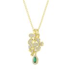 18K YELLOW GOLD 3/4CT ROUND/PEAR DIAMOND LADIES NECKLACE(COLOR STONE PEAR GREEN EMERALD DIAMOND 1/4CT) - Image 2