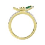 18K YELLOW GOLD 3/4CT ROUND/PEAR DIAMOND LADIES RING(COLOR STONE PEAR GREEN EMERALD DIAMOND 1/4CT) - Image 3