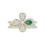 18K YELLOW GOLD 3/4CT ROUND/PEAR DIAMOND LADIES RING(COLOR STONE PEAR GREEN EMERALD DIAMOND 1/4CT) - Image 5