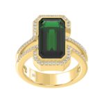18K YELLOW GOLD 4 1/4CT ROUND/EMERALD DIAMOND LADIES RING(COLOR STONE EMERALD DIAMOND 4 CT) - Image 2