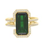 18K YELLOW GOLD 4 1/4CT ROUND/EMERALD DIAMOND LADIES RING(COLOR STONE EMERALD DIAMOND 4 CT) - Image 3