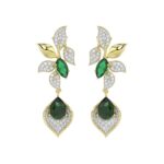 18K YELLOW GOLD 4 7/8CT ROUND/PEAR/MARQUISE DIAMOND LADIES EARRINGS(COLOR STONE GREEN EMERALD PEAR DIAMOND 4 5/8CT/MARQUISE DIAMOND 1 1/5CT)