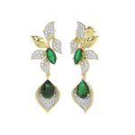 18K YELLOW GOLD 4 7/8CT ROUND/PEAR/MARQUISE DIAMOND LADIES EARRINGS(COLOR STONE GREEN EMERALD PEAR DIAMOND 4 5/8CT/MARQUISE DIAMOND 1 1/5CT) - Image 3