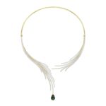 18K YELLOW GOLD 6CT ROUND/PEAR DIAMOND LADIES NECKLACE(COLOR STONE EMERALD/PEAR 4 1/6CT) - Image 2