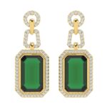 18K YELLOW GOLD 7 1/2CT ROUND/EMERALD/ONYX DIAMOND LADIES EARRINGS(COLOR STONE EMERALD DIAMOND 7 CT)