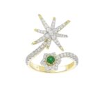 18K YELLOW GOLD 7/8CT ROUND/EMERALD DIAMOND LADIES RING(COLOR STONE EMERALD DIAMOND 1/8CT)