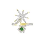 18K YELLOW GOLD 7/8CT ROUND/EMERALD DIAMOND LADIES RING(COLOR STONE EMERALD DIAMOND 1/8CT) - Image 5
