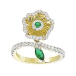 18K YELLOW GOLD 7/8CT ROUND/MARQUISE DIAMOND LADIES RING(COLOR STONE GREEN EMERALD ROUND DIAMOND 1/20CT/MARQUISE DIAMOND 1/3CT) - Image 2