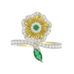 18K YELLOW GOLD 7/8CT ROUND/MARQUISE DIAMOND LADIES RING(COLOR STONE GREEN EMERALD ROUND DIAMOND 1/20CT/MARQUISE DIAMOND 1/3CT) - Image 6