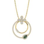 18K YELLOW GOLD 7/8CT ROUND/PEAR DIAMOND LADIES PENDANT WITH CHAIN(COLOR STONE PEAR GREEN EMERALD DIAMOND 1/5CT)
