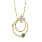 18K YELLOW GOLD 7/8CT ROUND/PEAR DIAMOND LADIES PENDANT WITH CHAIN(COLOR STONE PEAR GREEN EMERALD DIAMOND 1/5CT) - Image 2