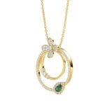 18K YELLOW GOLD 7/8CT ROUND/PEAR DIAMOND LADIES PENDANT WITH CHAIN(COLOR STONE PEAR GREEN EMERALD DIAMOND 1/5CT) - Image 3