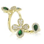 18K YELLOW GOLD 7/8CT ROUND/PEAR DIAMOND LADIES RING