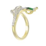 18K YELLOW GOLD 7/8CT ROUND/PEAR DIAMOND LADIES RING(COLOR STONE EMERALD/PEAR DIAMOND 1/2CT) - Image 2