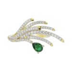 18K YELLOW GOLD 7/8CT ROUND/PEAR DIAMOND LADIES RING(COLOR STONE EMERALD/PEAR DIAMOND 1/2CT) - Image 5