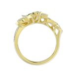 18K YELLOW GOLD 7/8CT ROUND/PEAR DIAMOND LADIES RING(COLOR STONE GREEN EMERALD PEAR DIAMOND 1/4CT/ROUND DIAMOND 1/8CT) - Image 3