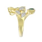 18K YELLOW GOLD 7/8CT ROUND/PEAR DIAMOND LADIES RING(COLOR STONE GREEN EMERALD PEAR DIAMOND 1/4CT/ROUND DIAMOND 1/8CT) - Image 4