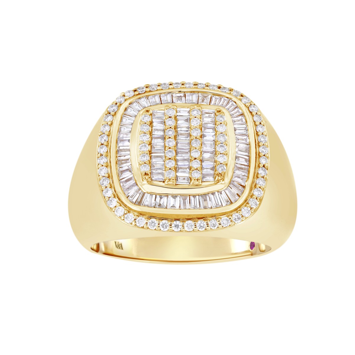 19175565_VA14982Y-1201x1201.jpg 14K YELLOW GOLD 1CT ROUND/BAGUETTE DIAMOND MEN'S RING - Image 1