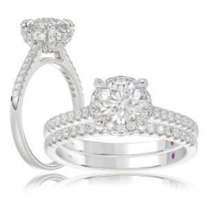 14K WHITE GOLD 1 1/2CT ROUND DIAMOND LADIES BRIDAL SET(CENTER STONE ROUND DIAMOND 1CT)