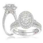 14K WHITE GOLD 1 1/2CT ROUND/BAGUETTE/OVAL DIAMOND LADIES BRIDAL SET(CENTER STONE OVAL DIAMOND 3/4CT)