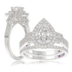 14K WHITE GOLD 1 1/2CT ROUND/BAGUETTE/PEAR DIAMOND LADIES BRIDAL SET(CENTER STONE PEAR DIAMOND 3/4CT)