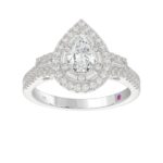 14K WHITE GOLD 1 1/2CT ROUND/BAGUETTE/PEAR DIAMOND LADIES BRIDAL SET(CENTER STONE PEAR DIAMOND 3/4CT) - Image 6